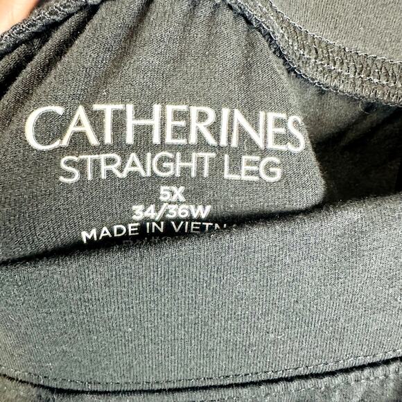 New Catherines Womans 5X Plus 34/36W Pull on Pants Black Straight Leg Stripe NWT - Picture 7 of 9